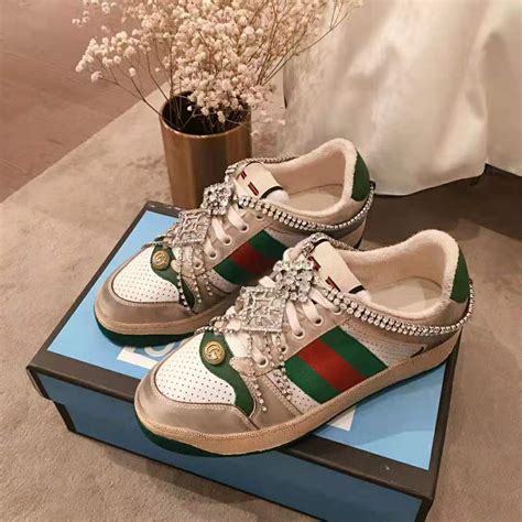 pink and green gucci sneakers|gucci screener sneakers with crystals.